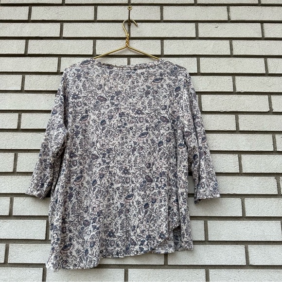 Rachel Zoe Knit Linen Scoop V-Neck Three Quarter Sleeve Top Floral Print - Picture 5 of 7